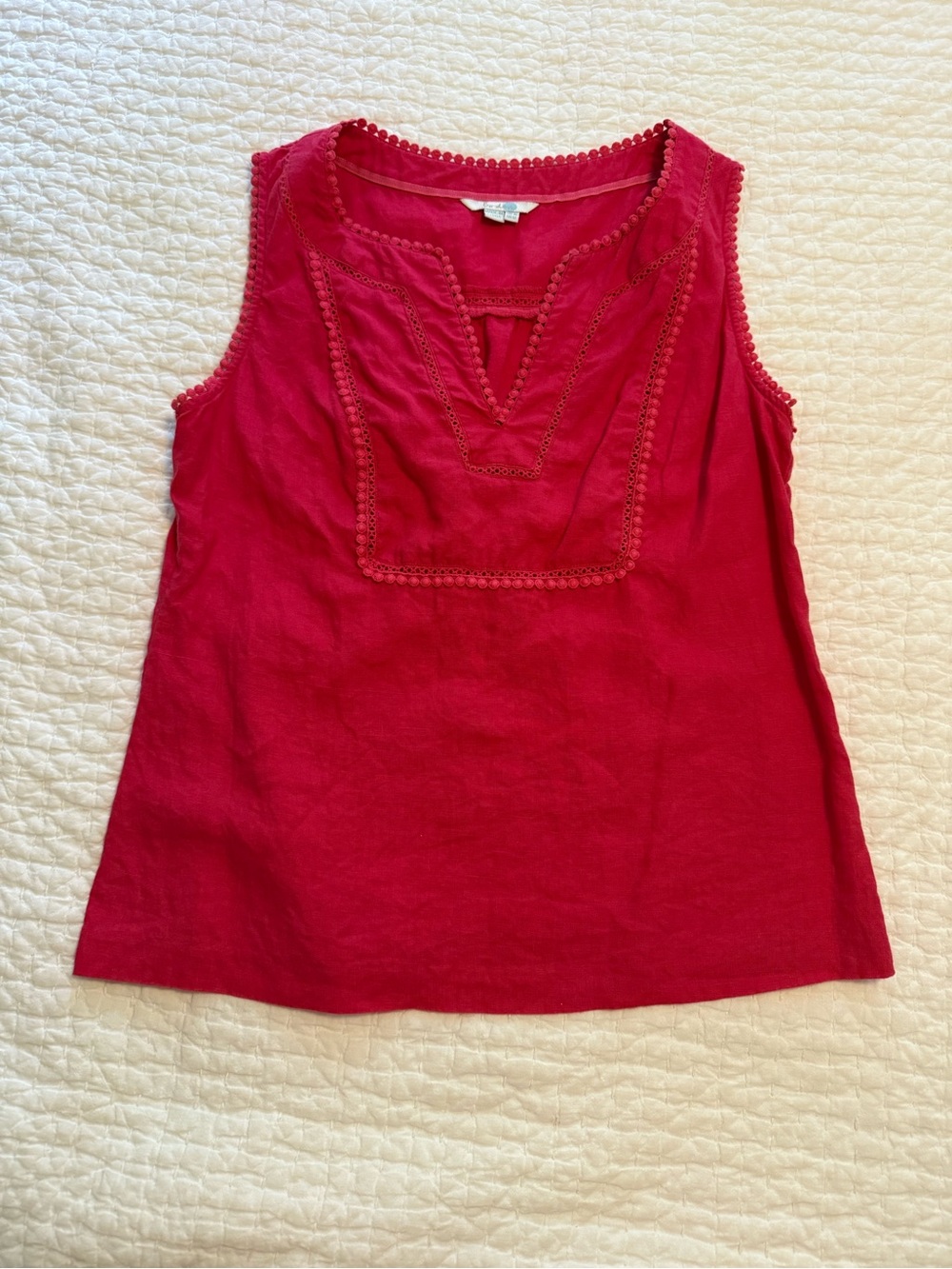 Boden fuchsia linen embroidered detail Sleeveless top. Size 12